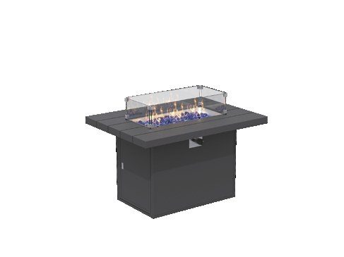 Rectangular aluminum fire pit table with glass wind guard